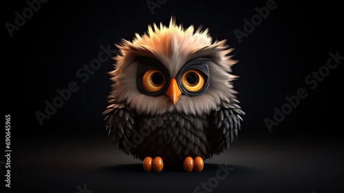 cute, chibi, owl, solid black background, 3d, 8k, realism