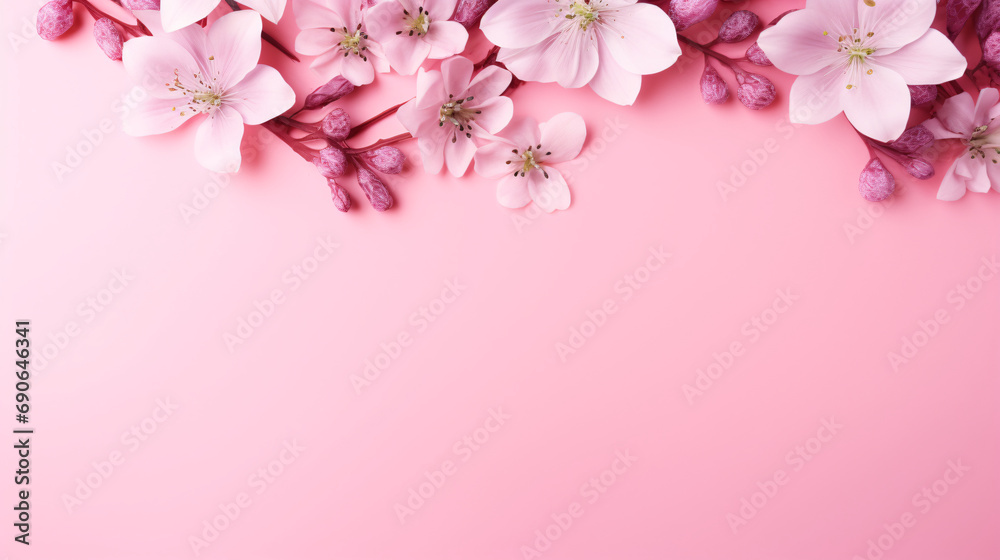 Flat Lay of Beautiful Flowers on Pink Background
