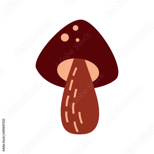 Mushroom whith brown hat. Flat vector illustration isolated on white background