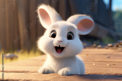 cartoon illustration of a cute rabbit smiling