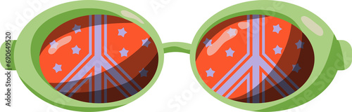 Groovy Sunglasses Set in Retro Hippie Style . Geometric Abstract Vector Eyewear in 1970s in Different Forms: Heart, Peace Symbol, Stars, Daisy Flowers for Print on T-Shirts, Cards, Creating Logo. 