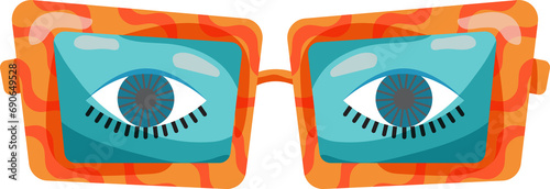 Groovy Sunglasses Set in Retro Hippie Style . Geometric Abstract Vector Eyewear in 1970s in Different Forms: Heart, Peace Symbol, Stars, Daisy Flowers for Print on T-Shirts, Cards, Creating Logo. 
