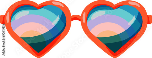 Groovy Sunglasses Set in Retro Hippie Style . Geometric Abstract Vector Eyewear in 1970s in Different Forms: Heart, Peace Symbol, Stars, Daisy Flowers for Print on T-Shirts, Cards, Creating Logo. 