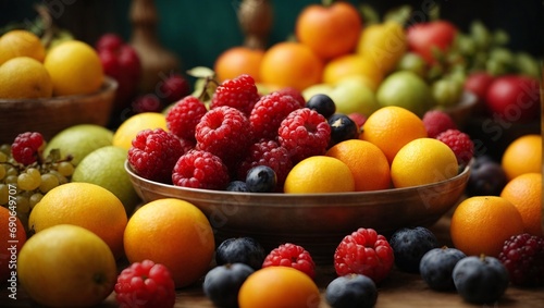 A Colorful Fruit Display on a Table photo