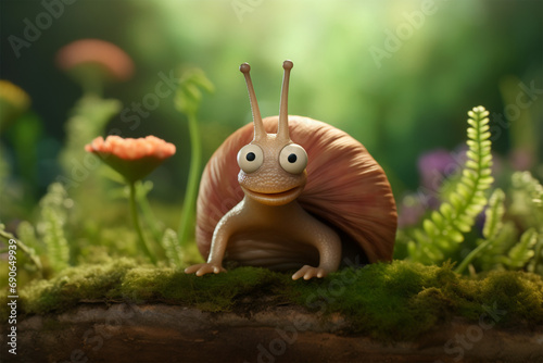 cartoon illustration of a cute snail smiling