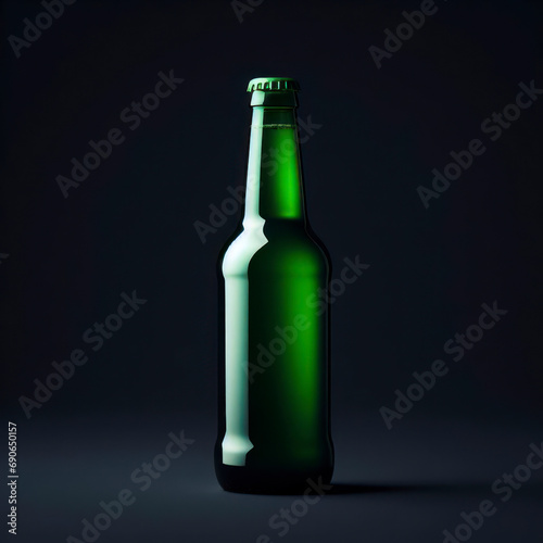 Green beer bottles mockup on solid background. ai generative