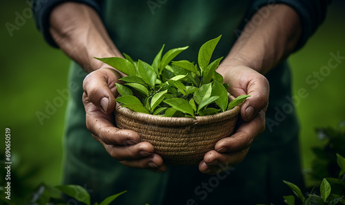 grüne frisch geerntete Teeblätter photo