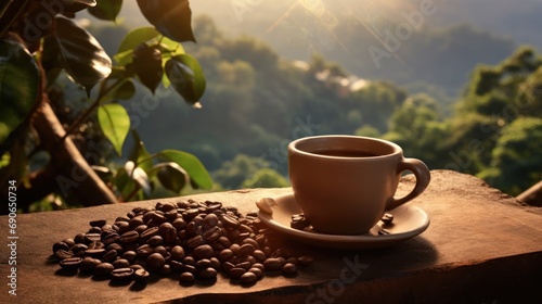 Vintage coffee cup on black background Copy space