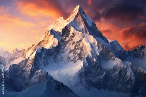 Majestic Mountain Peaks. A Panoramic View of Towering Mountain Ranges at Sunrise 