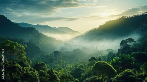 Tropical rainforest. Green and misty. photo