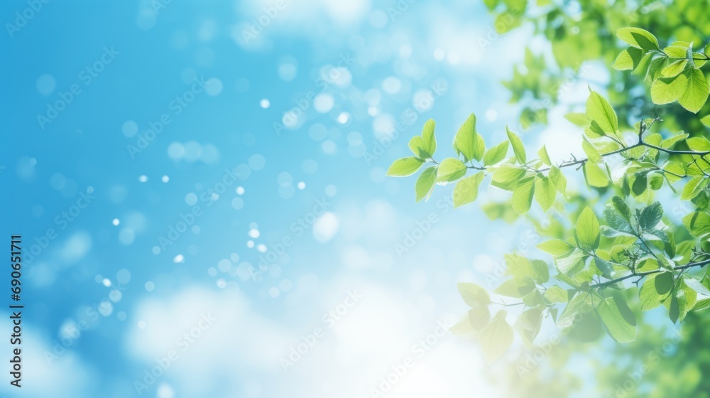 Bright blue-green background in spring with dazzled sunlight.