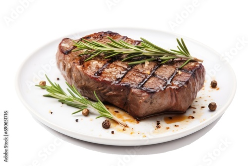 Grilled beef steak with rosemary and garlic isolated