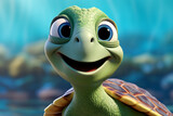 cartoon illustration of a cute turtle smiling