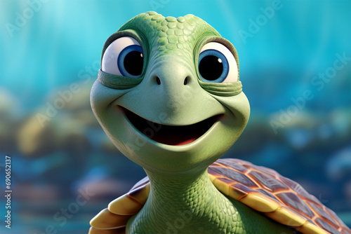 cartoon illustration of a cute turtle smiling photo