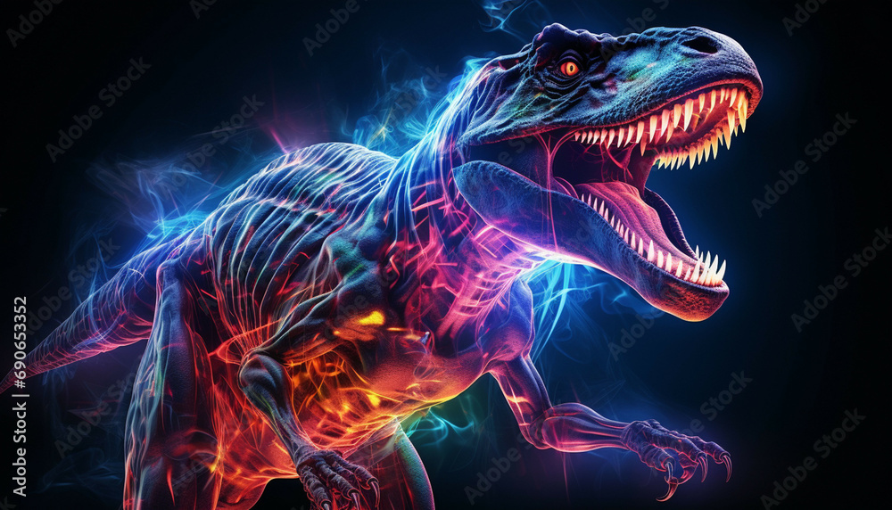 Fototapeta premium Illustrate a dinosaur as a holographic projection with translucent and dynamic visual elements