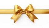 Long golden ribbon bow isolated on white background.