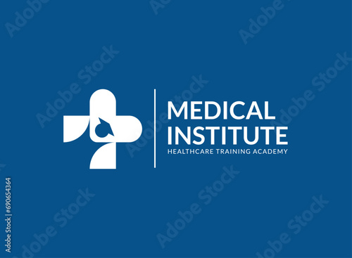 Elevate your brand with our Medical Institute Healthcare Logo Design Template. This seamless logo effortlessly blends professionalism with creativity, making it ideal for any academic, university,