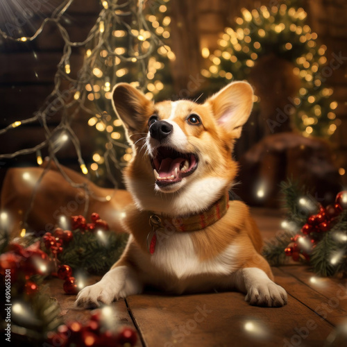Festive happy corgi dog1 © Sankapro