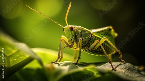 A close up of a bug on a leaf with a blurry background. © Shabnam