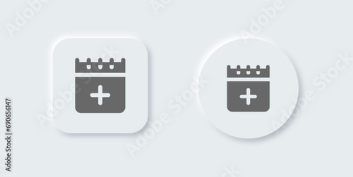 Add event solid icon in neomorphic design style. Schedule signs vector illustration.