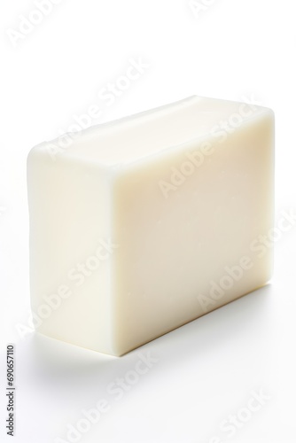 A bar of soap on a white surface isolated on white background