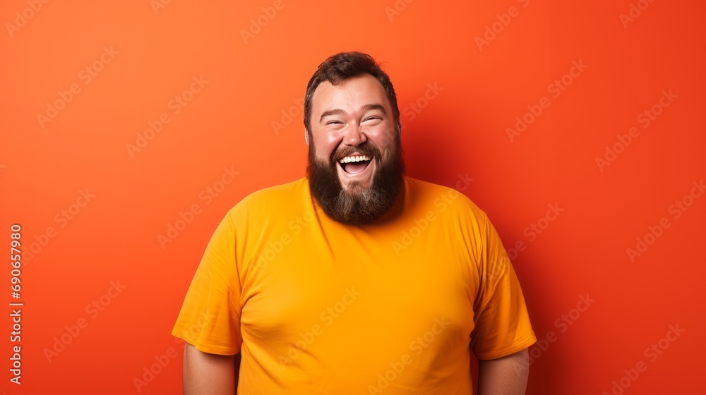 laughing fat obese man in yellow shirt. laughing fat obese man in yellow shirt.
