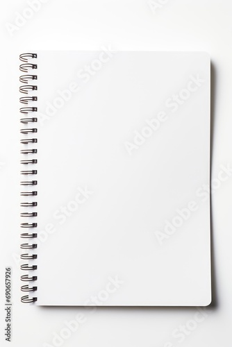 A plain notebook with a single word written isolated on white background 