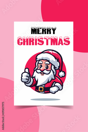 Minimalist Merry Christmas Print ready Card design with Santa Mascot