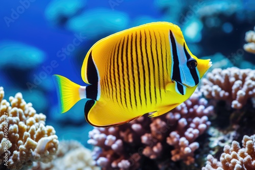 Crown Butterflyfish in Red Sea. Underwater Nature Photography of Chaetodon paucifasciatus Fish in Egypt