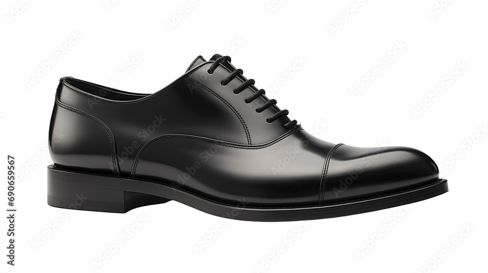A Classic Black Derby Shoe with a Durable Rubber Sole isolated on transparent background