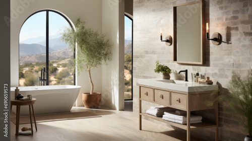 Mediterranean Bathroom with Abstract Mirror (Design 2)