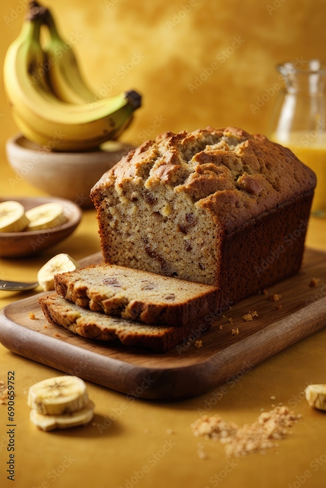Banana bread on the table on gold background, bread with banana, bread with nuts, bread with raisins, banana muffin, chocolate cake with banana and nuts, Banana cake with nuts and raisins Banana bread on the table on gold background, bread with banana, bread with nuts, bread with raisins, banana muffin, chocolate cake with banana and nuts, Banana cake with nuts and raisins