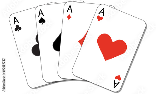 Vector illustration of the four card suits fanned out  – Clubs, Spades, Diamonds and Hearts Illustration

