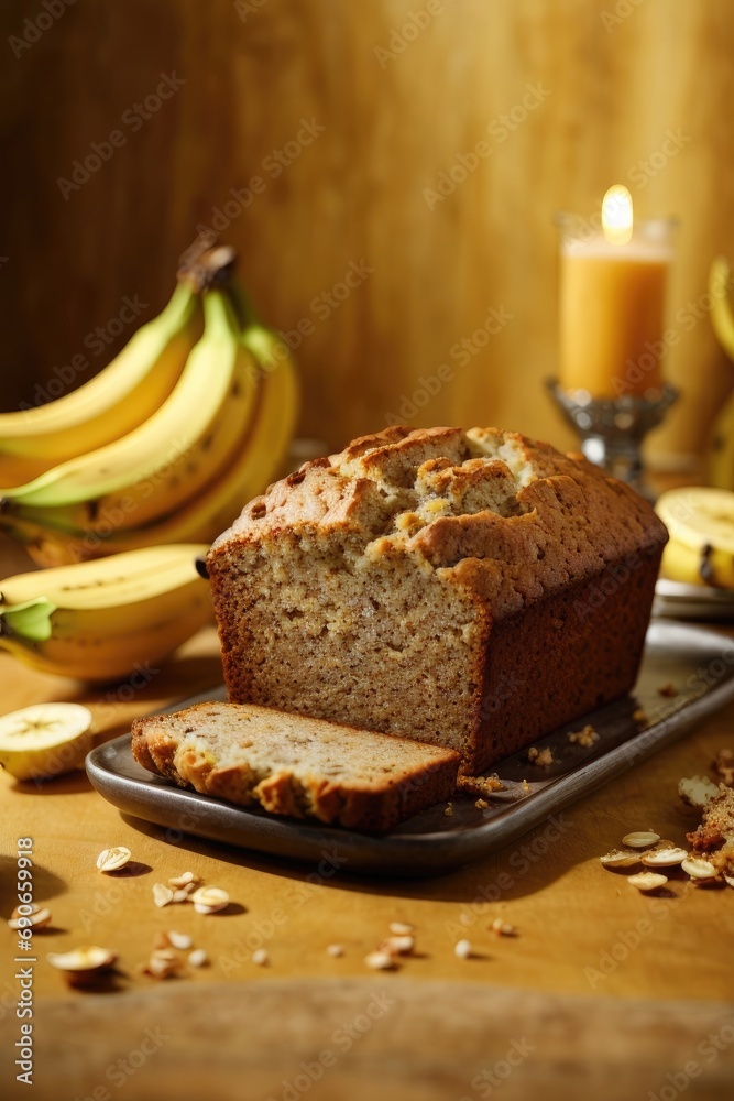 Banana bread on the table on gold background, bread with banana, bread with nuts, bread with raisins, banana muffin, chocolate cake with banana and nuts, Banana cake with nuts and raisins Banana bread on the table on gold background, bread with banana, bread with nuts, bread with raisins, banana muffin, chocolate cake with banana and nuts, Banana cake with nuts and raisins