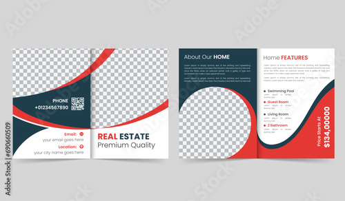 vector real estate  bifold brochure template design in different color. photo