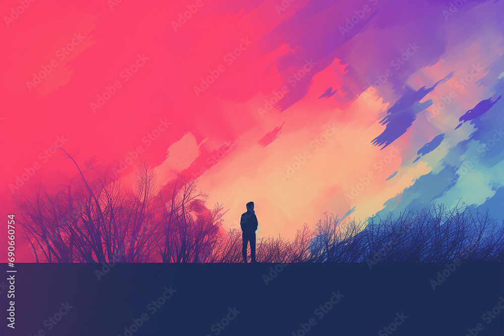 Silhouette of a man standing in the field. Vector illustration Silhouette of a man standing in the field. Vector illustration
