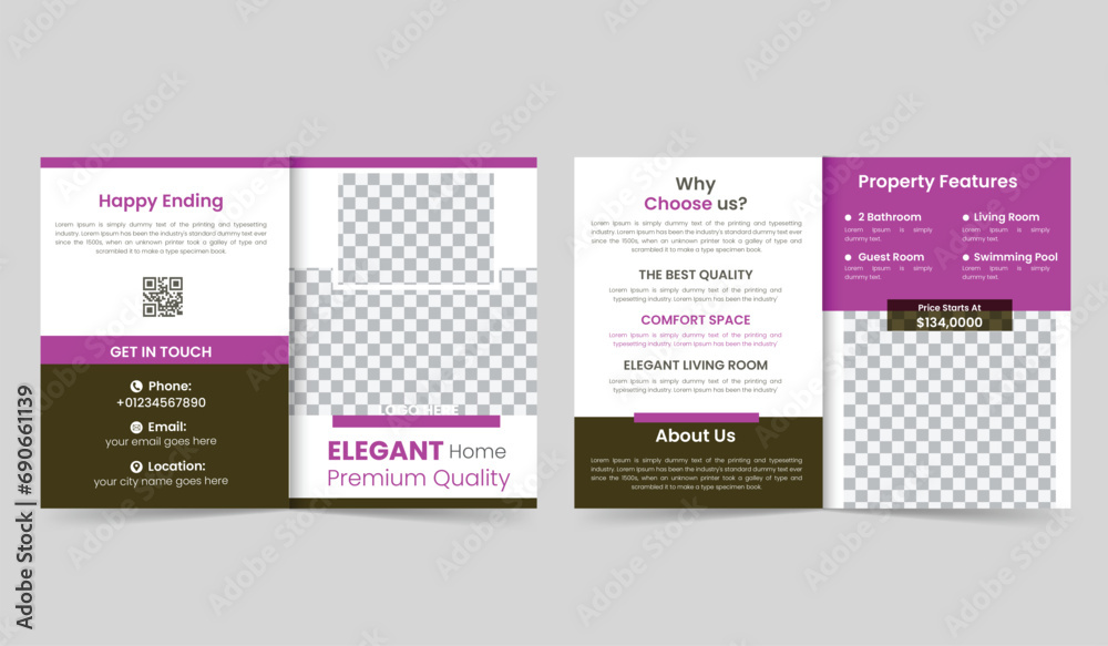Vector real estate bifold brochure template design in different color. Vector real estate bifold brochure template design in different color.