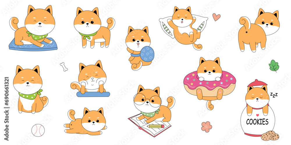 Cute Kawaii Shiba Inu Dog Cartoon Character Vector Clipart