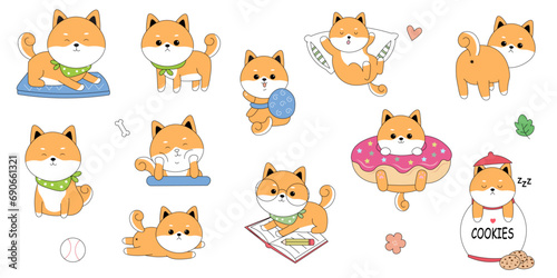 Fototapeta Naklejka Na Ścianę i Meble -  Cute Kawaii Shiba Inu Dog Cartoon Character Vector Clipart