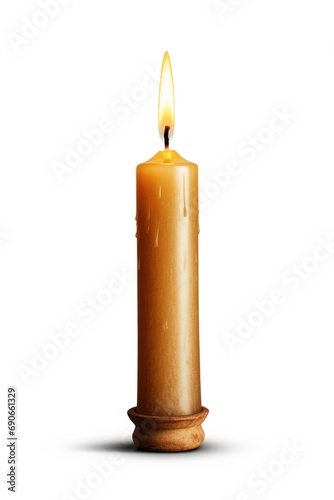A single, unlit candle isolated on white background