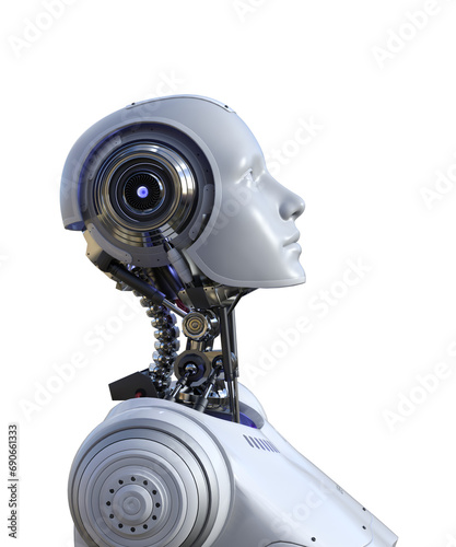 Intelligenza artificiale robot computer umanoide donna su fondo trasparente