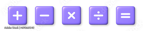 Purple arithmetic icons. 3D vector illustration.