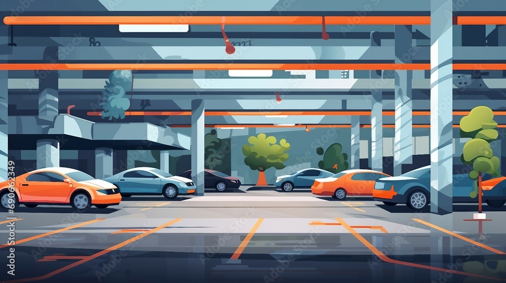 Car parking lot with cars and parking space illustration AI Generated