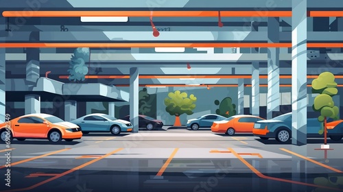 Car parking lot with cars and parking space illustration AI Generated © stocksbyrs