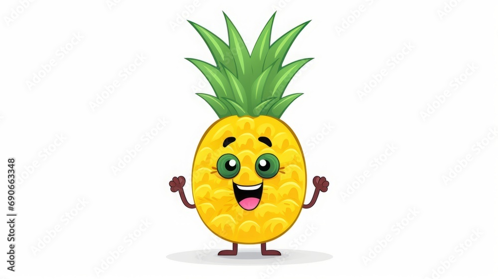 Pineapple cartoon character on white background. Pineapple cartoon character on white background.