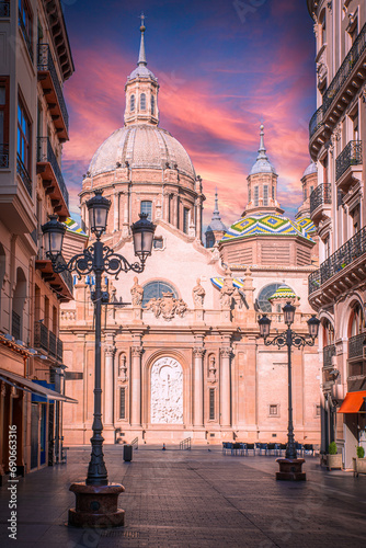 spain zaragoza city architecture and landscapes colorful sunset clouds and light