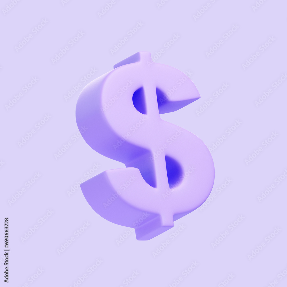 Purple dollar sign isolated on purple background. 3D icon, sign and symbol. Cartoon minimal style. 3D Render Illustration Purple dollar sign isolated on purple background. 3D icon, sign and symbol. Cartoon minimal style. 3D Render Illustration
