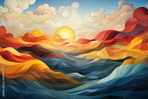 The Rainbow Hills Landform, cubism Art, Minimalism, ai generative