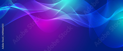 Blue and purple violet vector abstract creative wavy lines technology banner. Minimalist modern wavy concept for banner, flyer, card, or brochure cover