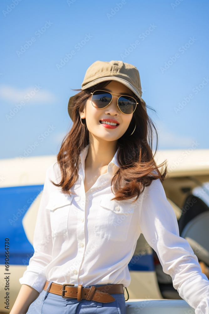 A vibrant and happy woman wears a beautiful smile as she travels, relishing moments of relaxation amidst the soothing embrace of nature and her surroundings. Generative AI. A vibrant and happy woman wears a beautiful smile as she travels, relishing moments of relaxation amidst the soothing embrace of nature and her surroundings. Generative AI.